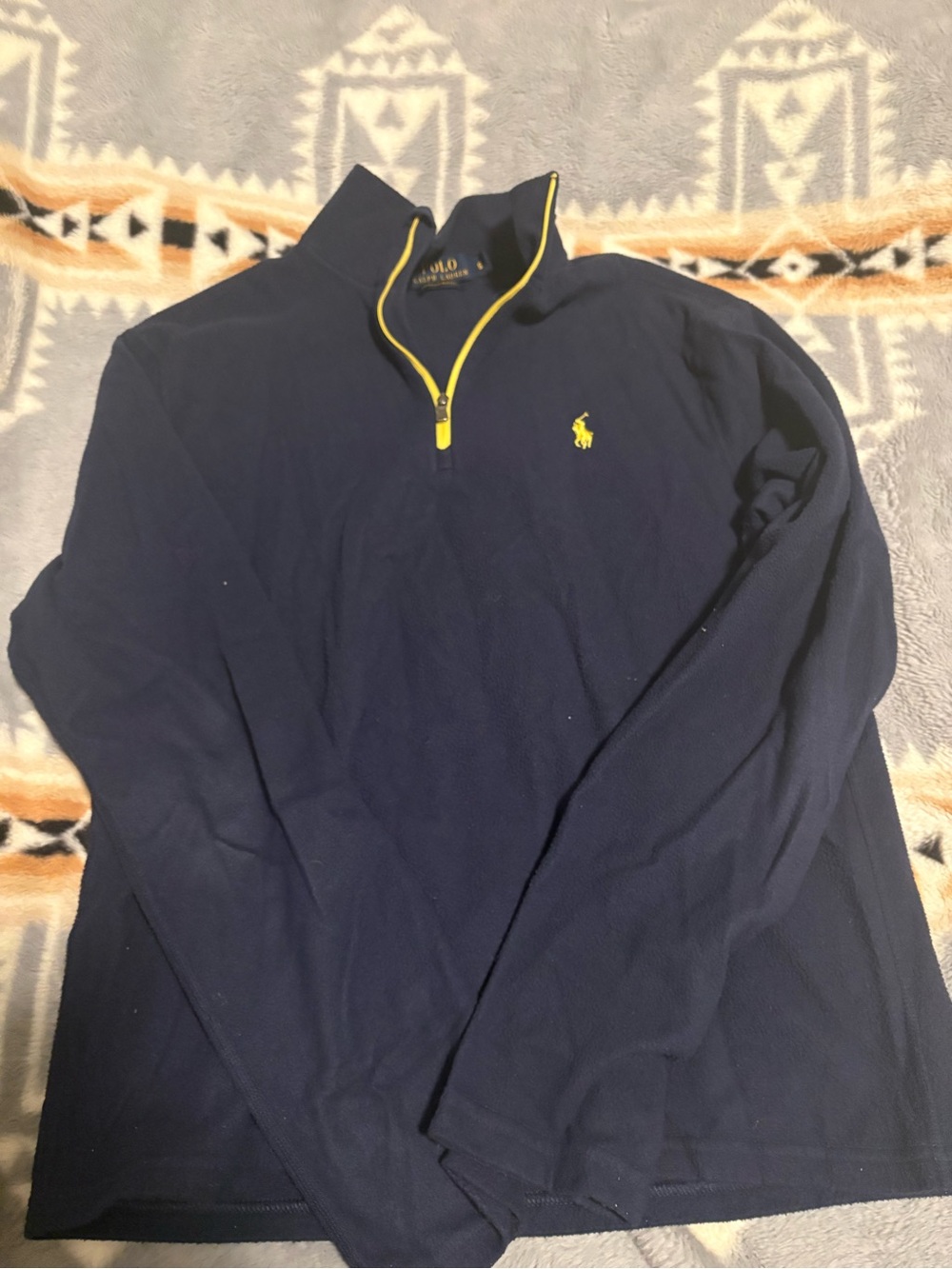 Polo by Ralph Lauren Navy Zip-Up Sweater with Yellow Trim